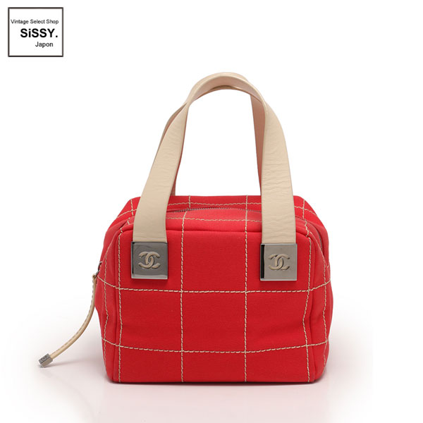 シャネル ■CHANEL■ ハンドバッグ ミニボストン チョコバー キャンバス レザー レッド