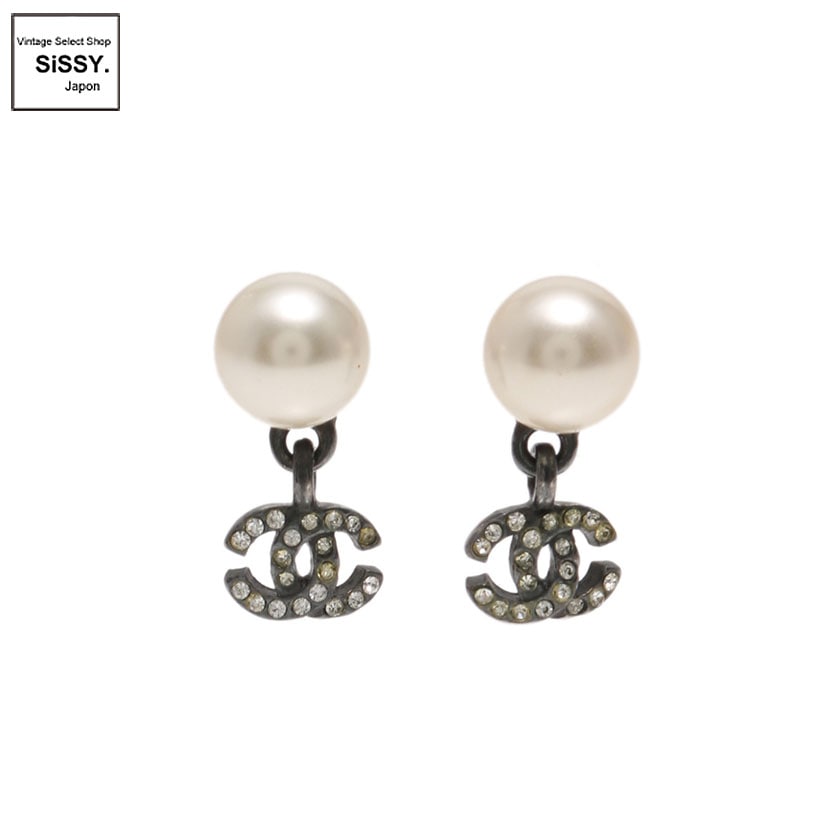 シャネル ■CHANEL■ ピアス ココマーク ラインストーン フェイクパール 白 シルバー クリア 04A