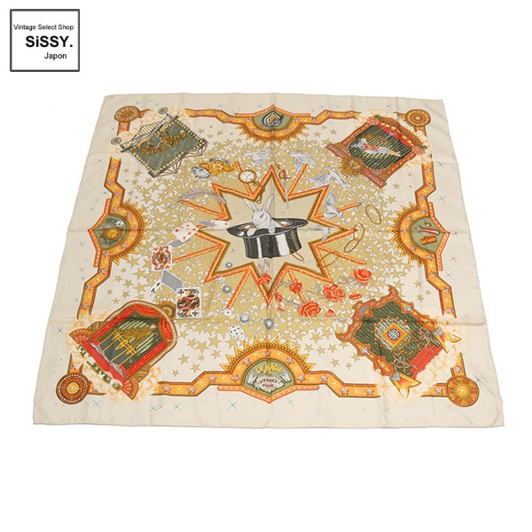 ■エルメス■ カレ90 スカーフ 「LA MAGIE」 シルク100% ベージュ系マルチカラー 【HERMES】