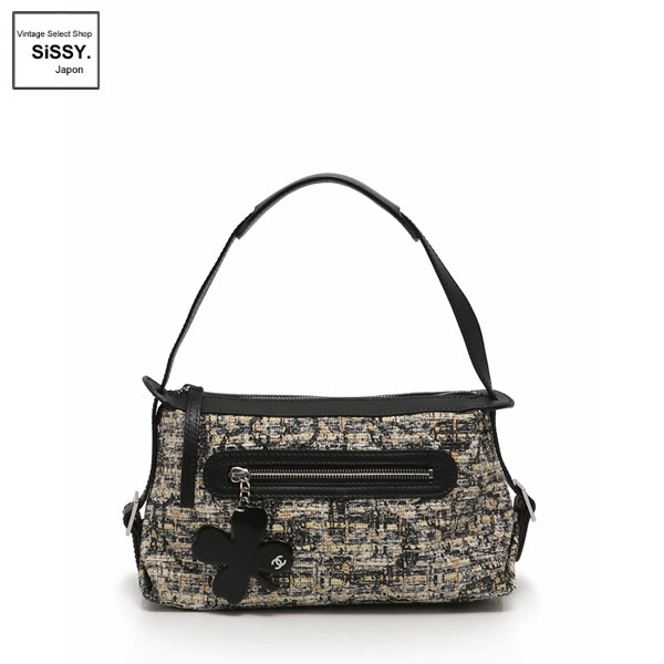 ■シャネル■ ワンショルダーバッグ ツイード レザー ブラック マルチカラー クローバー 10番台 【CHANEL】