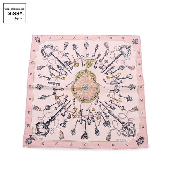 ■エルメス■ プチカレ カレ45 スカーフ 「LES CLES」 シルク ピンク マルチカラー 【HERMES】