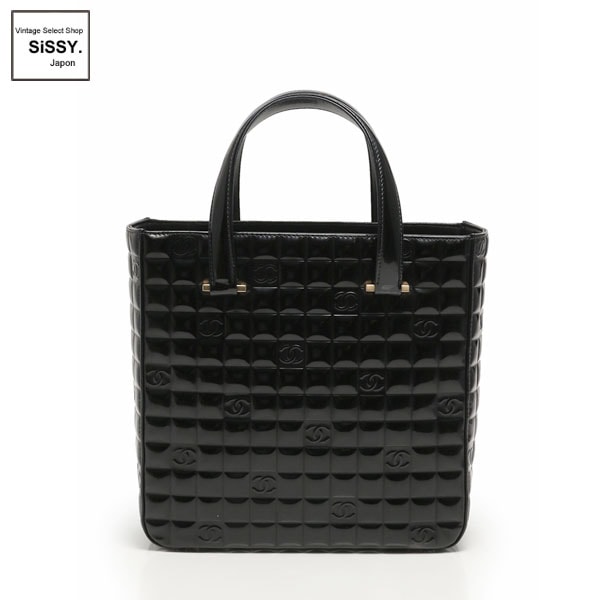 ■シャネル■ ハンドバッグ チョコバー エナメルレザー ブラック ゴールド金具 【CHANEL】