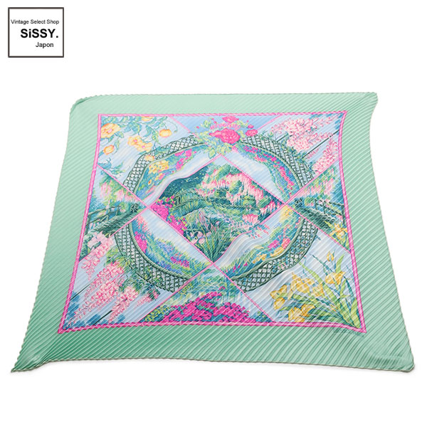 ■エルメス■ プリーツ スカーフ カレプリセ 「GIVERNY」 シルク グリーン系 【HERMES】