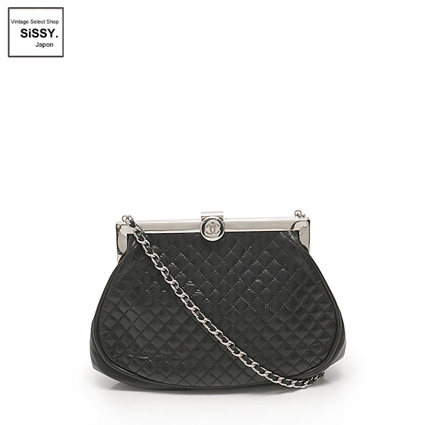 ■シャネル■ マトラッセ チェーン がま口 ショルダーバッグ ラムスキン ブラック シルバー金具 4番台 【CHANEL】