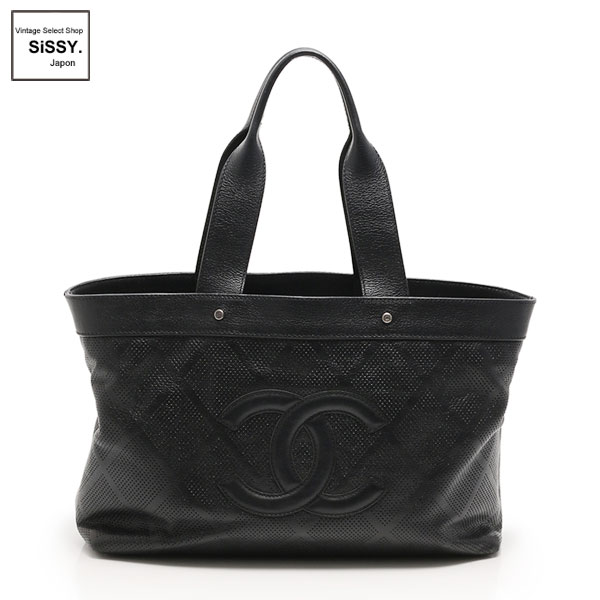 ■シャネル■ トートバッグ ココマーク パンチングレザー ブラック 11番台 【CHANEL】