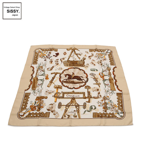 ■エルメス■ カレ90 スカーフ シルク ベージュ ホワイト マルチカラー 【HERMES】