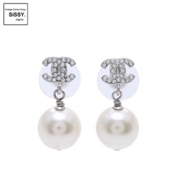 ■シャネル■ ピアス ココマーク ラインストーン フェイクパール ホワイト シルバー クリア B14V 【CHANEL】|アクセサリー