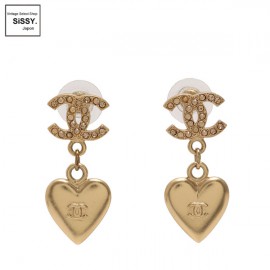 ■シャネル■ ピアス ココマーク ハート ラインストーン ゴールド 02P 【CHANEL】|アクセサリー