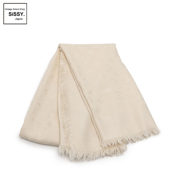 ■ルイ・ヴィトン■ ショール モノグラム ストール シルク ウール アイボリー ベージュ 【LOUIS VUITTON】