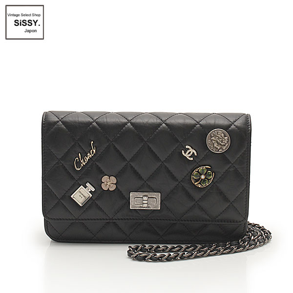 ■シャネル■ チェーンウォレット 財布 アイコン レザー ブラック ヴィンテージシルバー金具 【CHANEL】