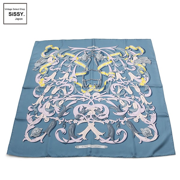 ■エルメス■ カレ90 スカーフ「LE MORS A LA CONETABLE」シルク ブルーグレー 【HERMES】