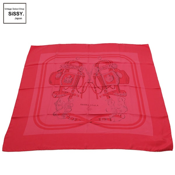 ■エルメス■ カレ90 SURTEINT スカーフ「BRIDES de GALA」シルク ローズヴィフ ルージュ DIP DYE ディップダイ 後染め加工 【HERMES】