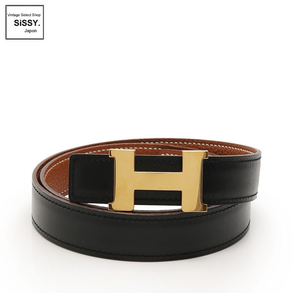 ■エルメス■ ミニコンスタンス Hベルト リバーシブル ボックスカーフ トゴ ブラック ブラウン ゴールド金具 □E刻印 【HERMES】