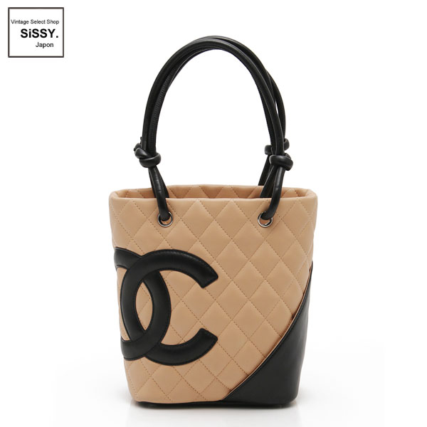 ■シャネル■ カンボンライン スモール トートバッグ レザー ベージュ ブラック 【CHANEL】