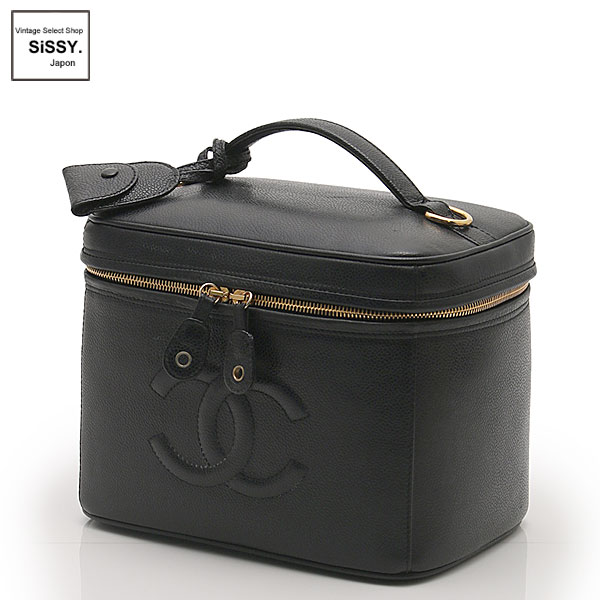 ■シャネル■ バニティバッグ ハンドバッグ 2WAY キャビアスキン ブラック ゴールド金具 【CHANEL】