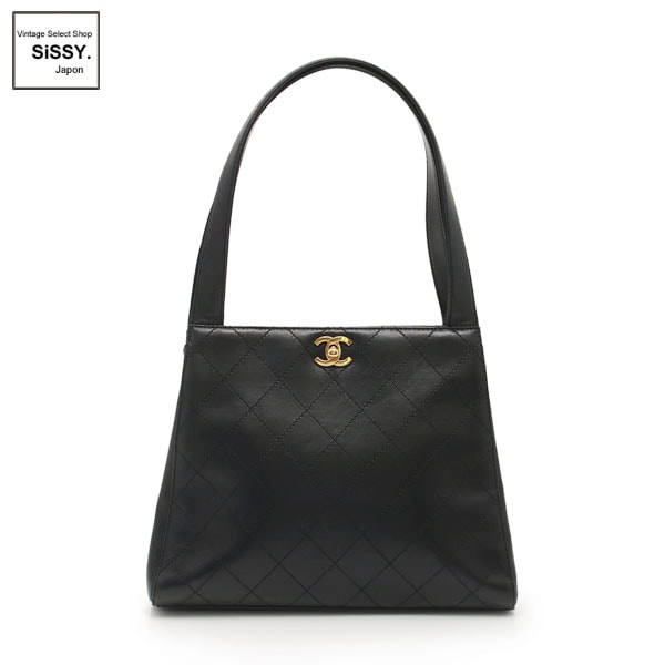 ■シャネル■ ショルダートートバッグ マトラッセステッチ レザー ブラック ゴールド金具 【CHANEL】