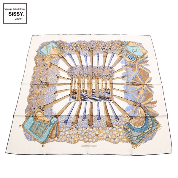 ■エルメス■ カレ90 スカーフ「OMBRES ET LUMIERES」シルク アイボリー ベージュ ブルー 水色 【HERMES】
