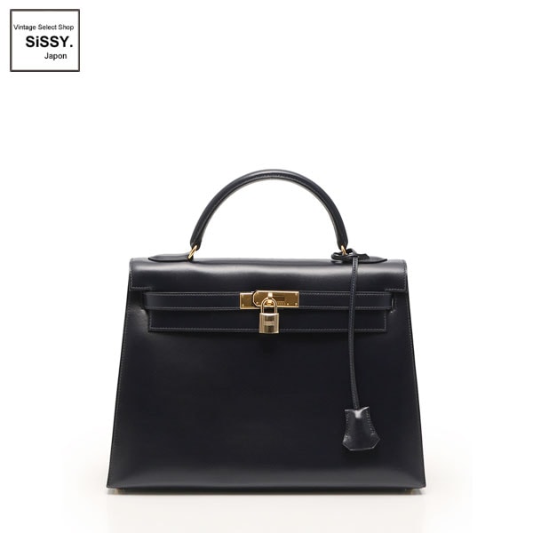 ■エルメス■ ケリー32 ハンドバッグ 2WAY ボックスカーフ ダークネイビー □C刻印 外縫い 【HERMES】