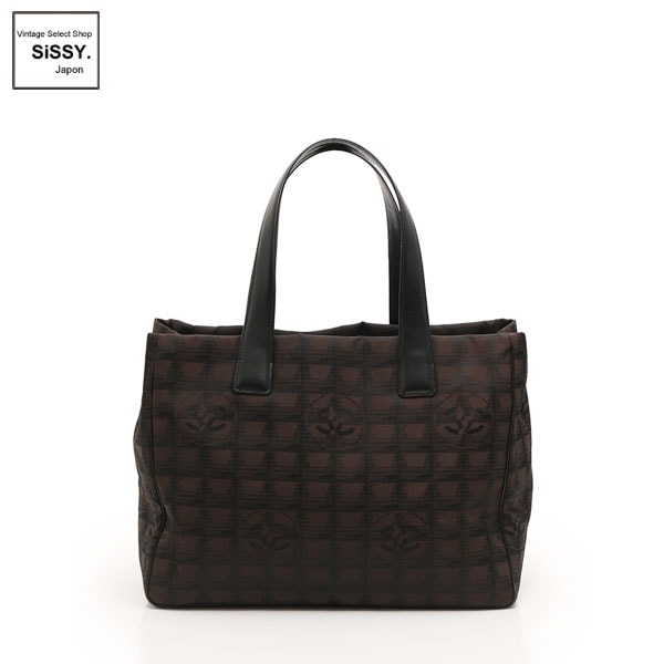 ■シャネル■ ニュートラベルライン トートバッグ MM ナイロンキャンバス レザー ダークブラウン ブラック シルバー金具 【CHANEL】