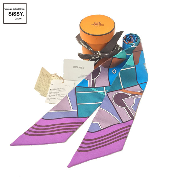 ■エルメス■ ツイリー スカーフ シルク 青系マルチカラー 【HERMES】
