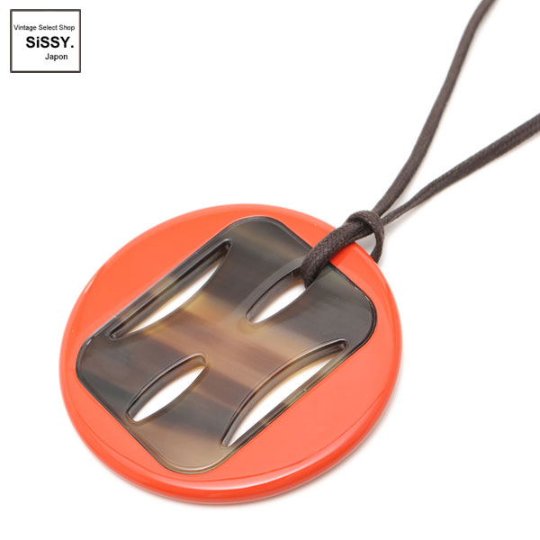 ■エルメス■ ペンダント ネックレス バッファローホーン ラッカー オレンジ ダークブラウン ベージュ 【HERMES】