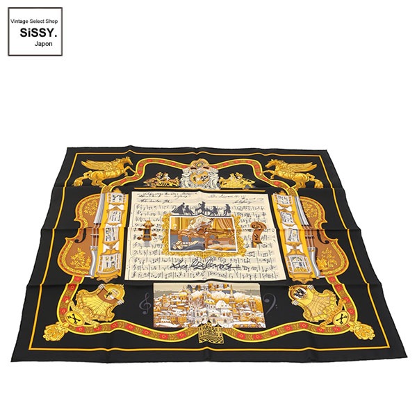 ■エルメス■ スカーフ カレ90 「IN SALZBURG」 シルク ブラック アイボリー イエロー 【HERMES】