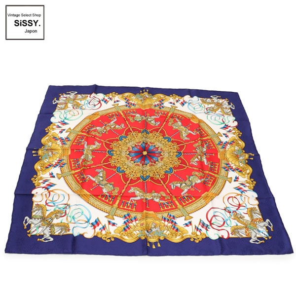 ■エルメス■ スカーフ カレ90 「LUNA PARK」 メリーゴーランド柄 シルク レッド ホワイト ネイビー 【HERMES】