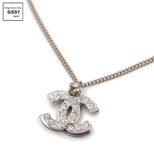 ■シャネル■ Wココマーク ネックレス シルバー ラインストーン 06P 【CHANEL】