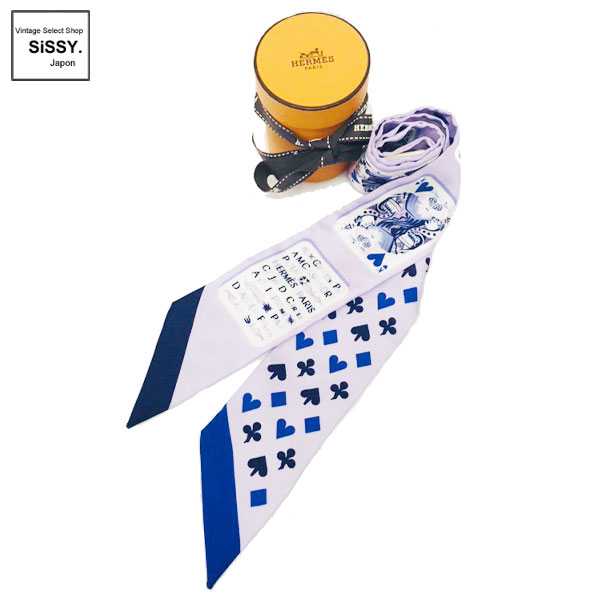 ■エルメス■ ツイリー スカーフ トランプ柄 シルク ライトパープル ホワイト ネイビー 【HERMES】