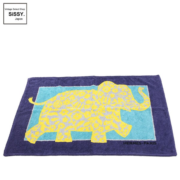 ■エルメス■ ビーチタオル バスマット コットン パープル グレー イエロー エレファント 象 【HERMES】