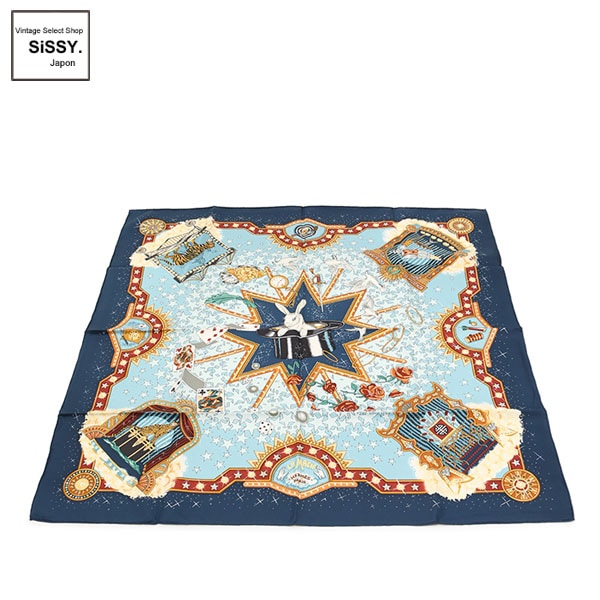 ■エルメス■ カレ90 「LA MAGIE」 スカーフ シルク 水色 ネイビー マルチカラー 【HERMES】