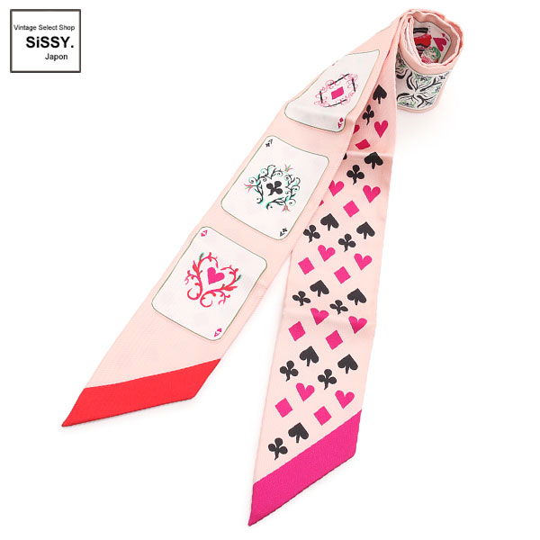 ■エルメス■ ツイリー 「Jeu de Cartes」 リボンスカーフ シルク ピンクベージュ パープル ブラック トランプモチーフ 2018SS 【HERMES】