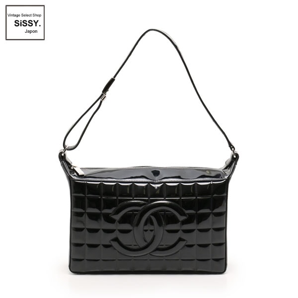 ■シャネル■ チョコバー ショルダーバッグ エナメルレザー ブラック  【CHANEL】