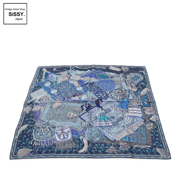 ■エルメス■ カレ90 「Cavaliers du Caucase」 スカーフ シルク ネイビー グレー ブルー 【HERMES】