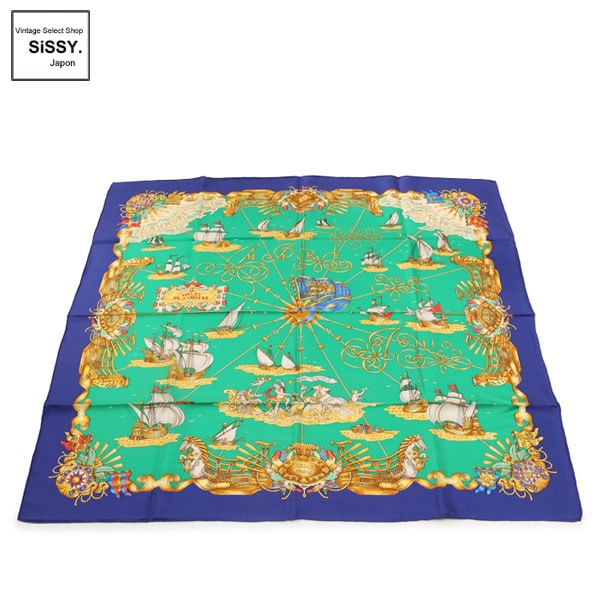 ■エルメス■ カレ90「VOILES DE LUMIERE」 スカーフ シルク グリーン ブルー マルチカラー 【HERMES】