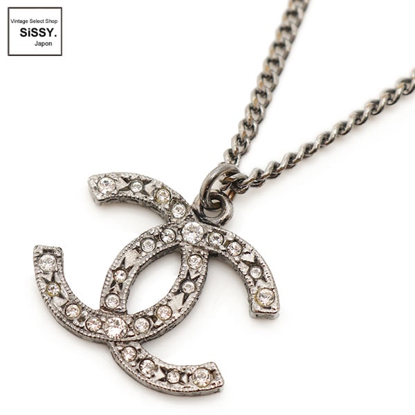 ■シャネル■ ココマーク ネックレス ガンメタル ラインストーン A13K 【CHANEL】