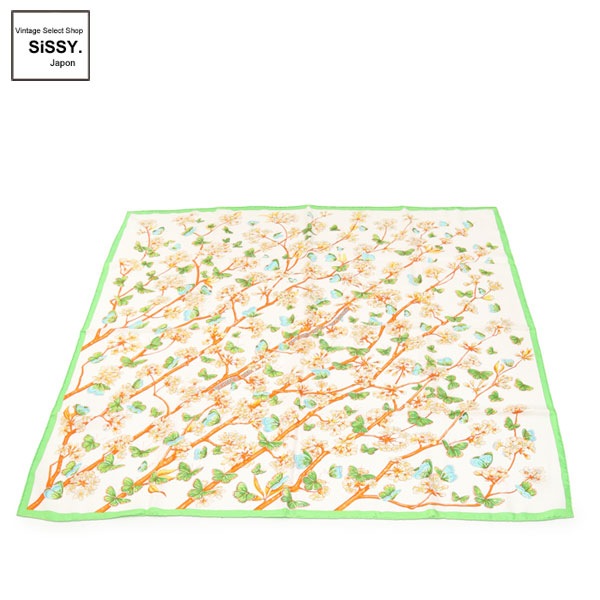 ■エルメス■ カレ90 「Vol Amoureux des Azures」 スカーフ シルク アイボリー 黄緑 【HERMES】