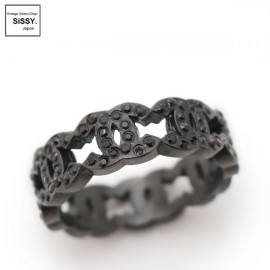 ■シャネル■ ココマーク リング 指輪 ラインストーン ガンメタル ブラック 09P 13号 【CHANEL】|アクセサリー