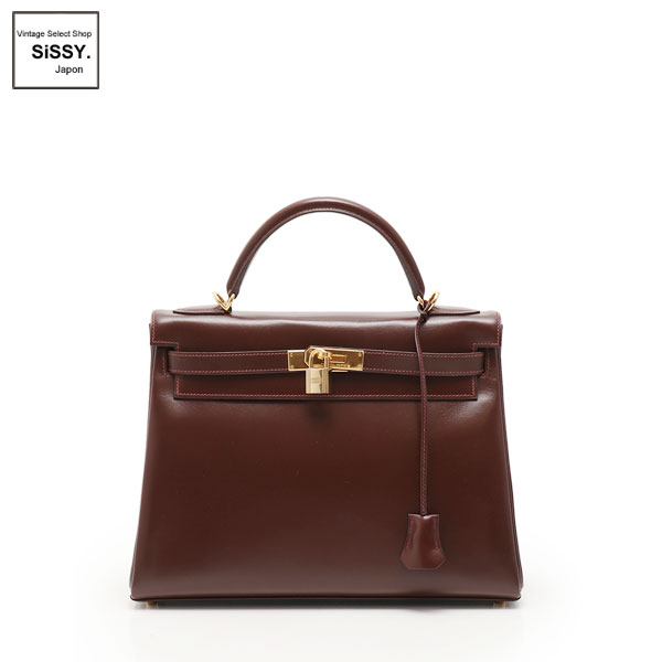 ■エルメス■ ケリー32 ハンドバッグ ボックスカーフ ハバナ 2WAY ゴールド金具 □F刻印 内縫い 【HERMES】