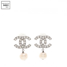 ■シャネル■ ココマーク ピアス シルバー ラインストーン フェイクパール 05A 【CHANEL】|アクセサリー