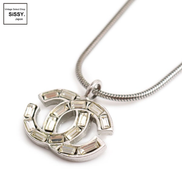 ■シャネル■ ココマーク ネックレス ラインストーン シルバー 01P 【CHANEL】
