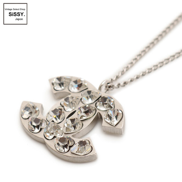 ■シャネル■ ココマーク ネックレス シルバー ラインストーン ハート 04A 【CHANEL】