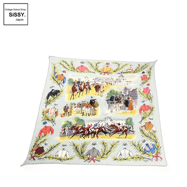 ■エルメス■ カレプリセ 「CHANTILLY」 スカーフ シルク 水色 マルチカラー プリーツ 【HERMES】