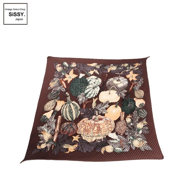 ■エルメス■ カレプリセ 「CITROUILLES & COLOQUINTES」 スカーフ シルク 茶 ベージュ マルチカラー プリーツ 【HERMES】