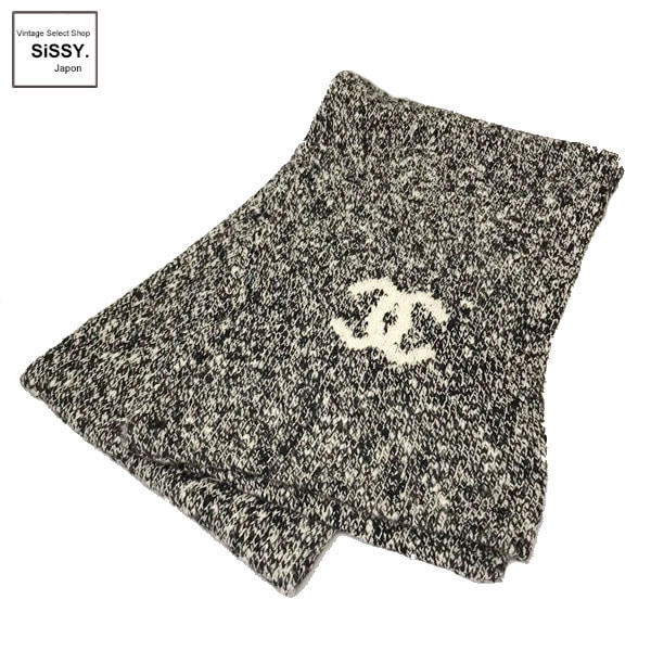 ■シャネル■ ココマーク カメリア マフラー カシミヤ ブラック/ホワイト 05A 【CHANEL】