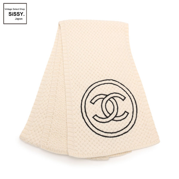 ■シャネル■ ココマーク ストール マフラー カシミヤ アイボリー ブラック 【CHANEL】