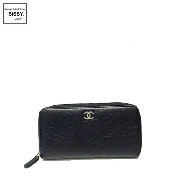 ■シャネル■ カメリア ラウンドファスナー ラムスキン 長財布 ブラック 16番台 【CHANEL】
