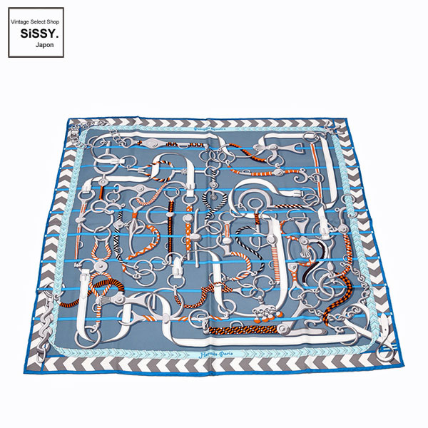 ■エルメス■ スカーフ カレ90 「Panoplie Equestre」 スカーフ シルク ブルー マルチカラー 【HERMES】