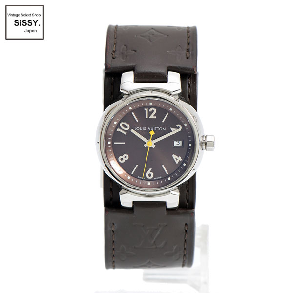 ■ルイヴィトン■ レディース 腕時計 タンブール クオーツ SS レザー シルバー ダークブラウン Q1211 【LOUIS VUITTON】
