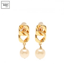 ■シャネル■ ヴィンテージ チェーンイヤリング フェイクパール ゴールド 93A 【CHANEL】|アクセサリー